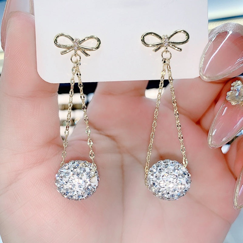 Autumn And Winter Golden Bow With Red Rhinestone Fashion Simple Eardrops