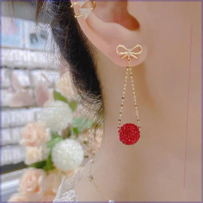 Autumn And Winter Golden Bow With Red Rhinestone Fashion Simple Eardrops